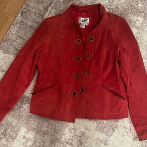 Red suede jacket- Real leather-Size Large